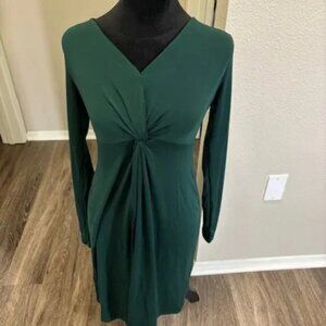 Leota Green V Neck Long Sleeve Twisted Bodice Dress NWT Small
